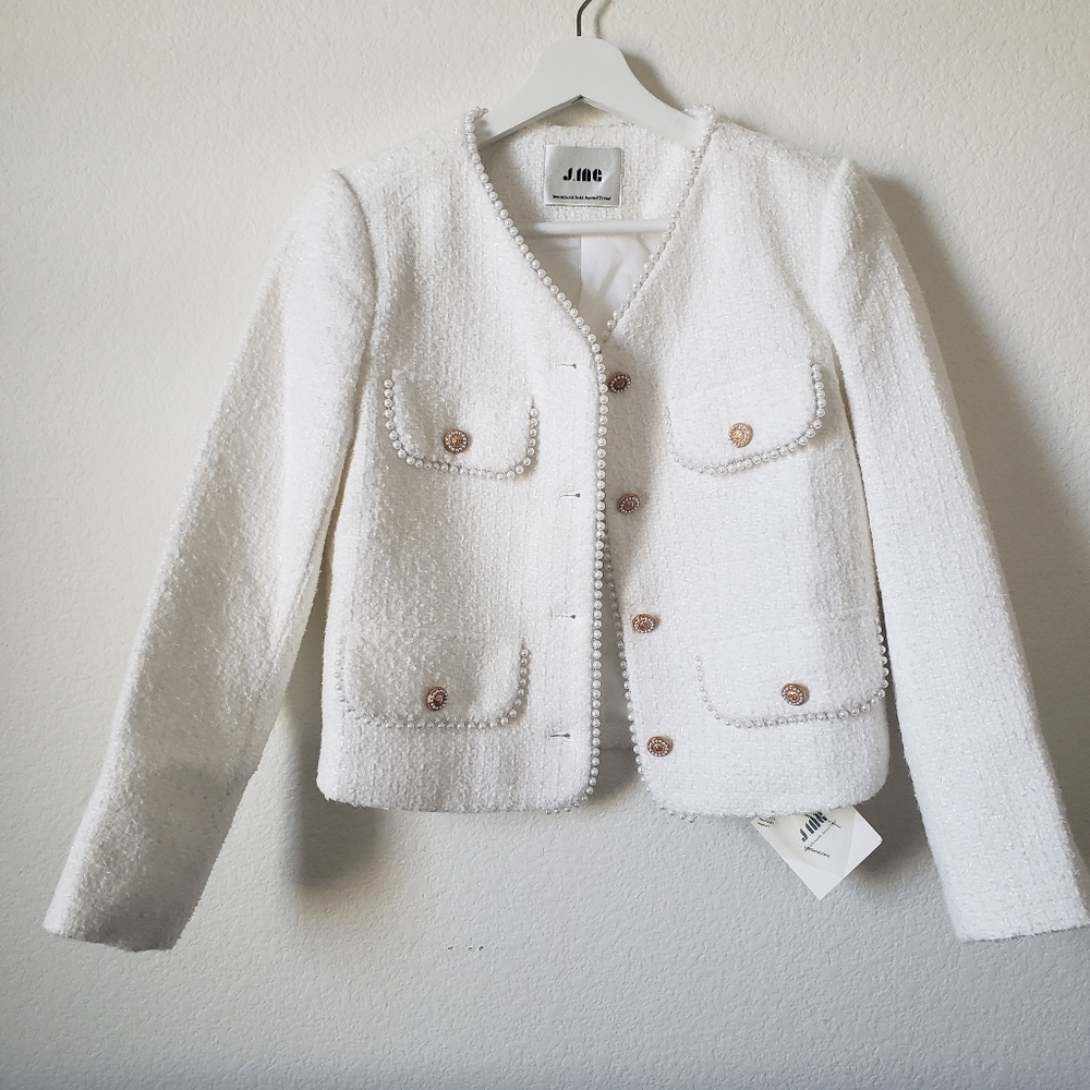 NWT womens ivory white tweed jacket size XS